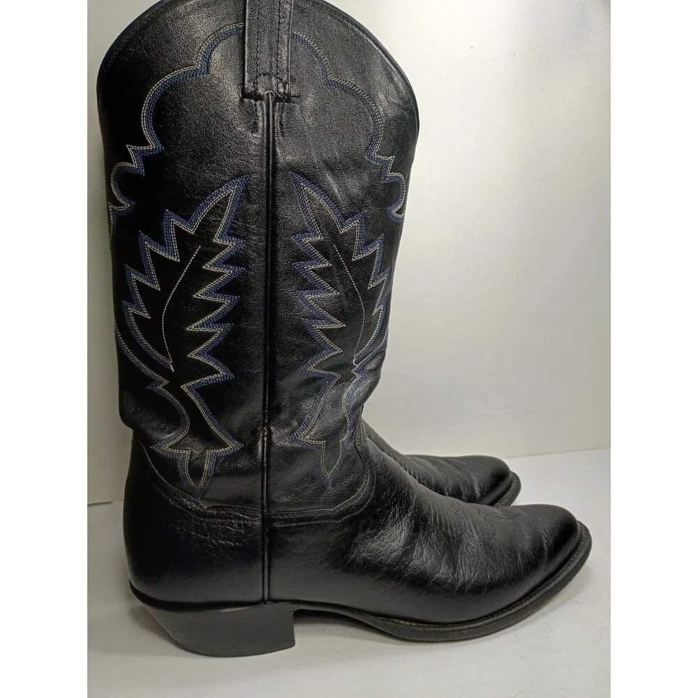 Vtg Sanders Leather Bootmakers Men 10.5 D Cowboy Boots Black Western El Paso